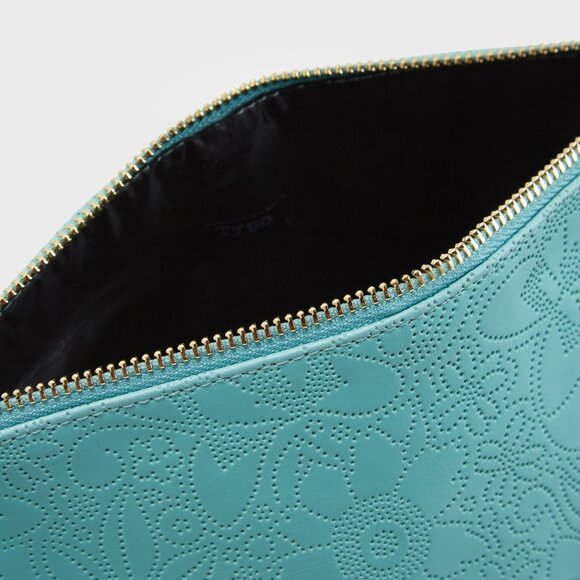 Typo Large Floral Embossed Cosmetic Zip Bag Toiletries Makeup Travel Teal Blue - Picture 6 of 6